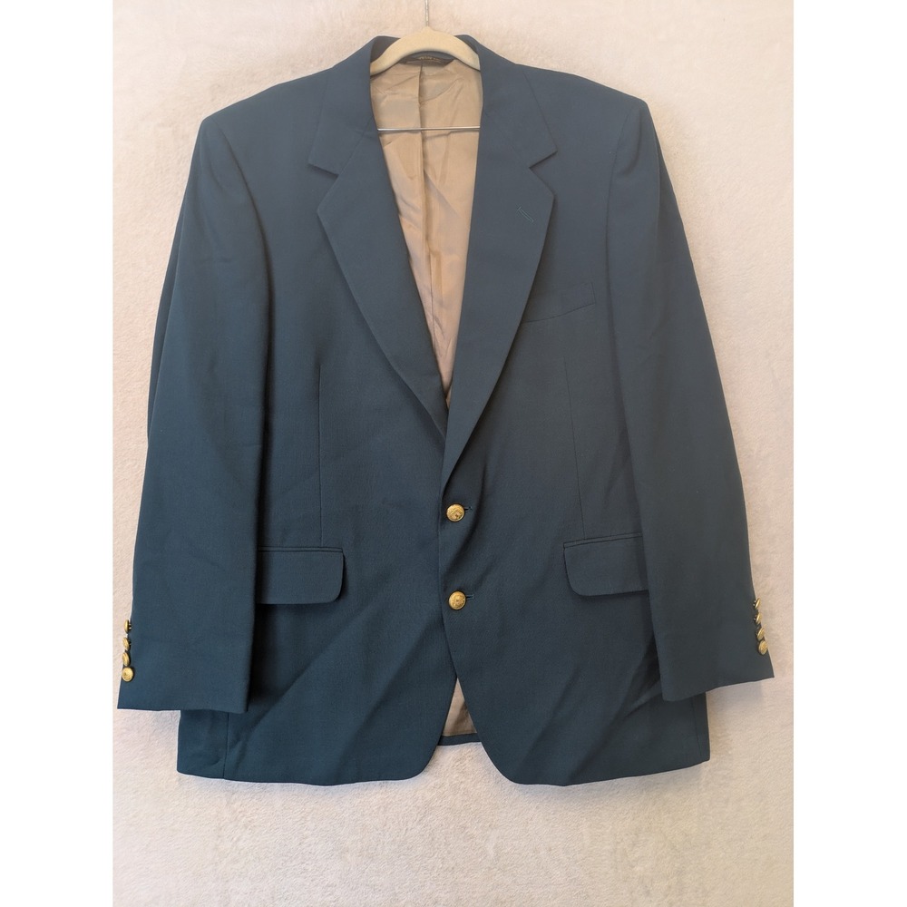 di Benedetto Blazer Men's 46 Bright Turquoise Gold Crest Buttons Notch Lapel